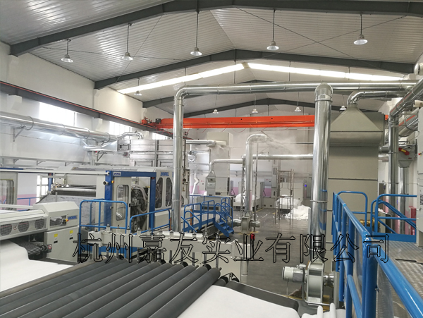 顺龙纺织无纺布车间安装“星欧注册”高压微雾加湿器！